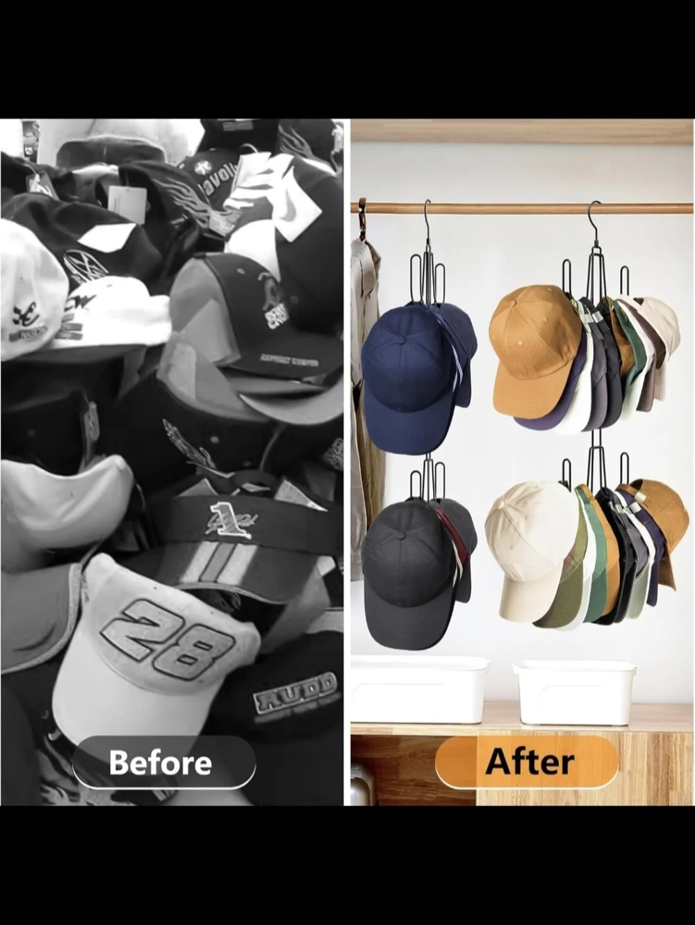 Black Metal Foldable Portable Hat Rack Organizer - Picture 5 of 7